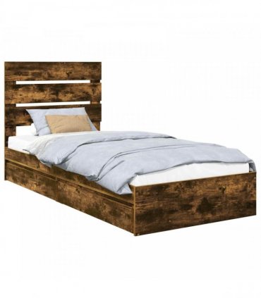 vidaXL Storage Bed with Drawer Smoked Oak 70 x 190 cm Engineered Wood