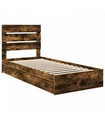 vidaXL Storage Bed with Drawer Smoked Oak 70 x 190 cm Engineered Wood