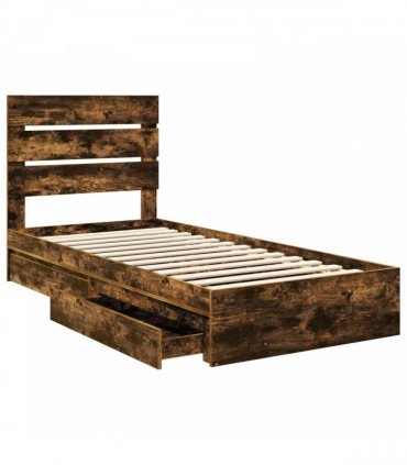 vidaXL Storage Bed with Drawer Smoked Oak 70 x 190 cm Engineered Wood