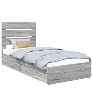 vidaXL Storage Bed with Drawer Grey Sonoma 70 x 190 cm Engineered Wood