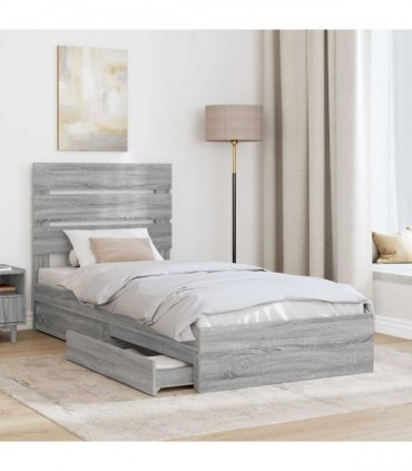 vidaXL Storage Bed with Drawer Grey Sonoma 70 x 190 cm Engineered Wood