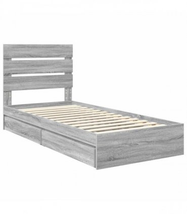 vidaXL Storage Bed with Drawer Grey Sonoma 70 x 190 cm Engineered Wood