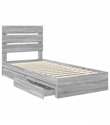 vidaXL Storage Bed with Drawer Grey Sonoma 70 x 190 cm Engineered Wood