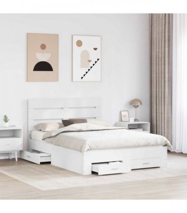 vidaXL Bed Frame with Drawer White 160 x 200 cm Engineered Wood