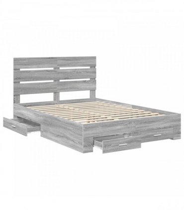 vidaXL Bed Frame with Drawer Grey Sonoma 160 x 200 cm Engineered Wood