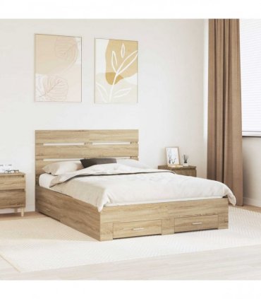 vidaXL Bed Frame with Drawer Sonoma Oak 150 x 200 cm Engineered Wood
