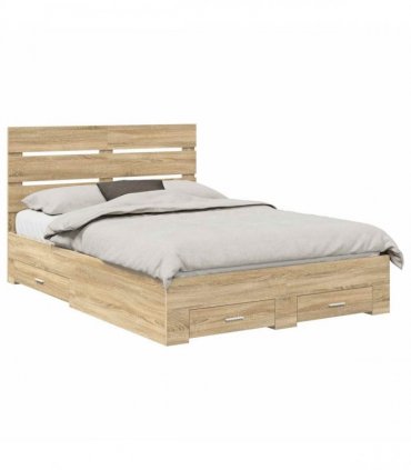vidaXL Bed Frame with Drawer Sonoma Oak 150 x 200 cm Engineered Wood