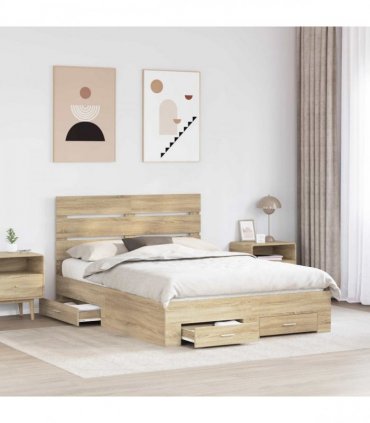 vidaXL Bed Frame with Drawer Sonoma Oak 150 x 200 cm Engineered Wood