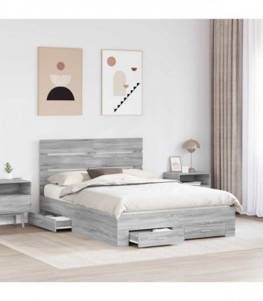 vidaXL Bed Frame with Drawer Grey Sonoma 140 x 200 cm Engineered Wood