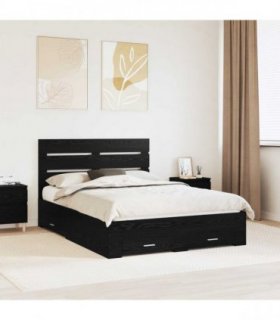 vidaXL Bed Frame with Drawer Black Oak 140 x 190 cm Engineered Wood