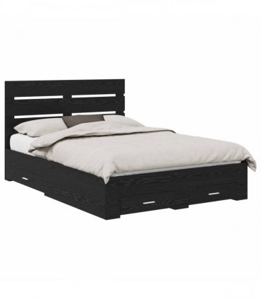 vidaXL Bed Frame with Drawer Black Oak 140 x 190 cm Engineered Wood