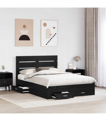 vidaXL Bed Frame with Drawer Black Oak 140 x 190 cm Engineered Wood