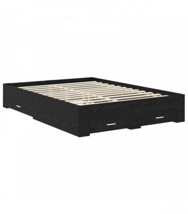 vidaXL Bed Frame with Drawer Black Oak 140 x 190 cm Engineered Wood