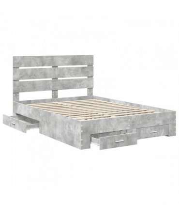 vidaXL Bed Frame Concrete Grey 140 x 190 cm Engineered Wood