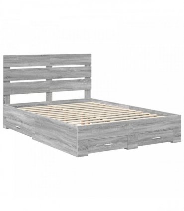 vidaXL Bed Frame with Drawer Grey Sonoma 140 x 190 cm Engineered Wood