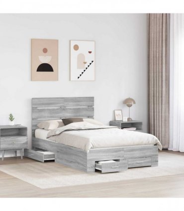 vidaXL Bed Frame with Drawer Grey Sonoma 135 x 190 cm Engineered Wood