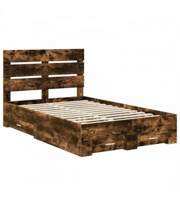 vidaXL Bed Frame with Drawer Smoked Oak 120 x 200 cm Engineered Wood