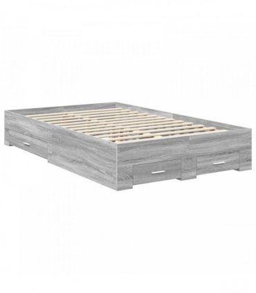 vidaXL Bed Frame with Drawer Grey Sonoma 120 x 200 cm Engineered Wood