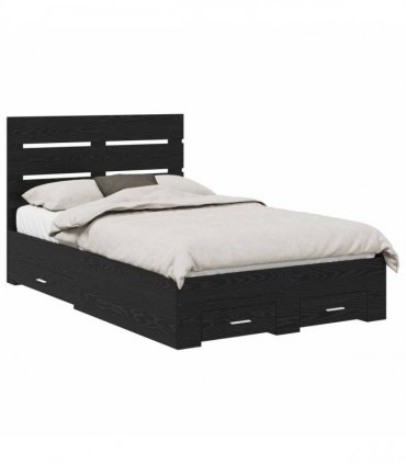 vidaXL Bed Frame with Drawer Black Oak 120 x 190 cm Engineered Wood