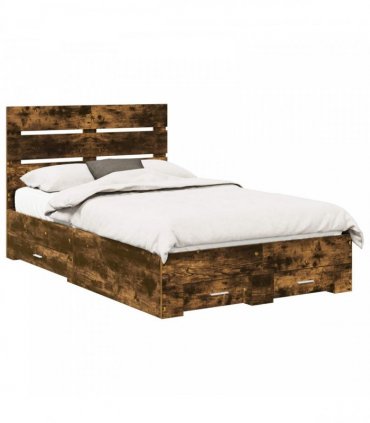 vidaXL Bed Frame with Drawer Smoked Oak 120 x 190 cm Engineered Wood