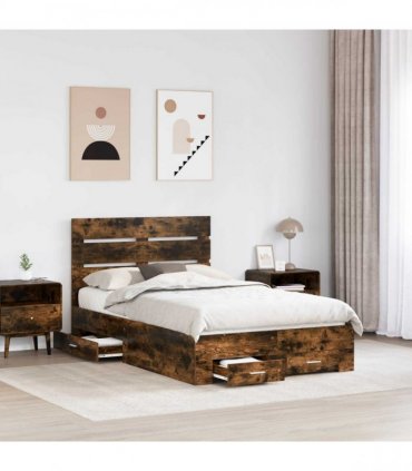 vidaXL Bed Frame with Drawer Smoked Oak 120 x 190 cm Engineered Wood