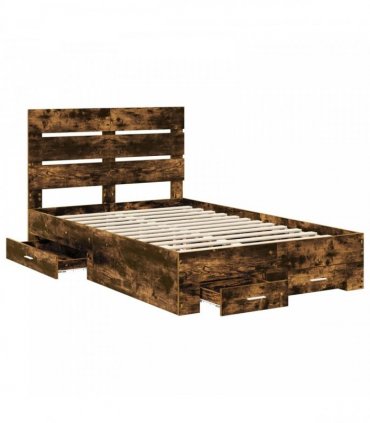 vidaXL Bed Frame with Drawer Smoked Oak 120 x 190 cm Engineered Wood