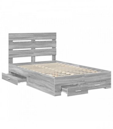 vidaXL Bed Frame with Drawer Grey Sonoma 120 x 190 cm Engineered Wood