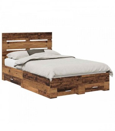 vidaXL Bed Frame with Drawer Old Wood 120 x 190 cm Engineered Wood