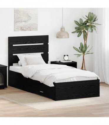 vidaXL Bed Frame with Drawer Black Oak 100 x 200 cm Engineered Wood