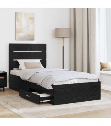 vidaXL Bed Frame with Drawer Black Oak 100 x 200 cm Engineered Wood