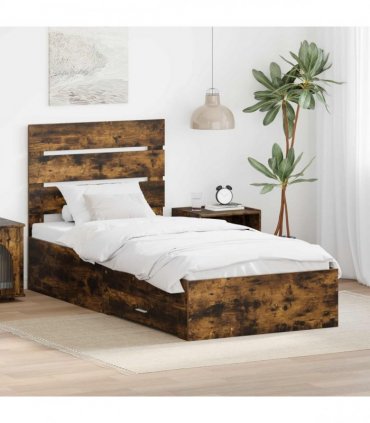 vidaXL Bed Frame with Drawer Smoked Oak 100 x 200 cm Engineered Wood