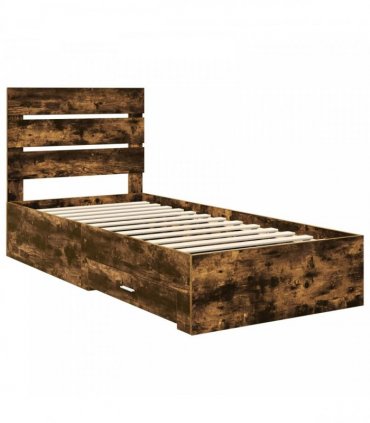 vidaXL Bed Frame with Drawer Smoked Oak 100 x 200 cm Engineered Wood