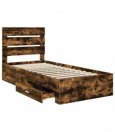 vidaXL Bed Frame with Drawer Smoked Oak 100 x 200 cm Engineered Wood