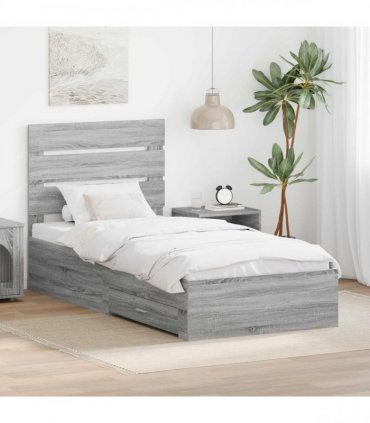 vidaXL Bed Frame with Drawer Grey Sonoma 100 x 200 cm Engineered Wood