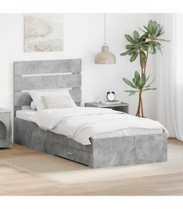 vidaXL Bed Frame with Drawer Concrete Grey 90 x 200 cm Engineered Wood