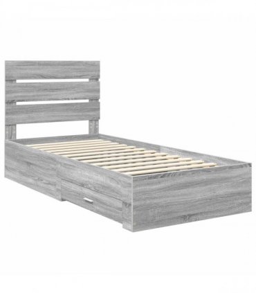 vidaXL Bed Frame with Drawer Grey Sonoma 90 x 200 cm Engineered Wood