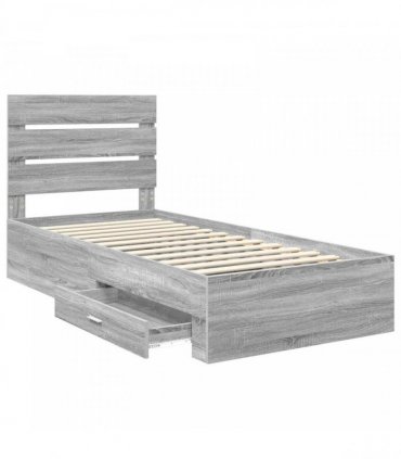 vidaXL Bed Frame with Drawer Grey Sonoma 90 x 200 cm Engineered Wood
