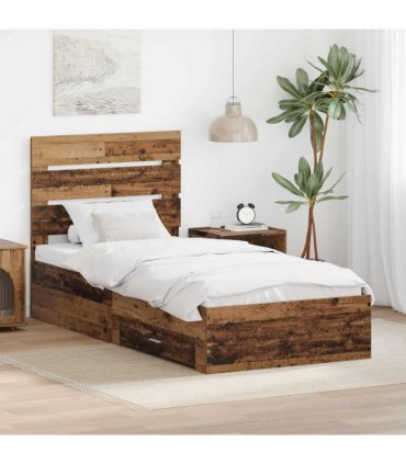 vidaXL Bed Frame with Drawer Old Wood 90 x 200 cm Engineered Wood