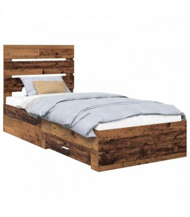 vidaXL Bed Frame with Drawer Old Wood 90 x 200 cm Engineered Wood