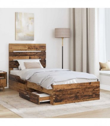 vidaXL Bed Frame with Drawer Old Wood 90 x 200 cm Engineered Wood