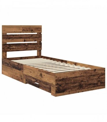 vidaXL Bed Frame with Drawer Old Wood 90 x 200 cm Engineered Wood