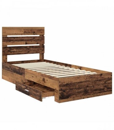 vidaXL Bed Frame with Drawer Old Wood 90 x 200 cm Engineered Wood