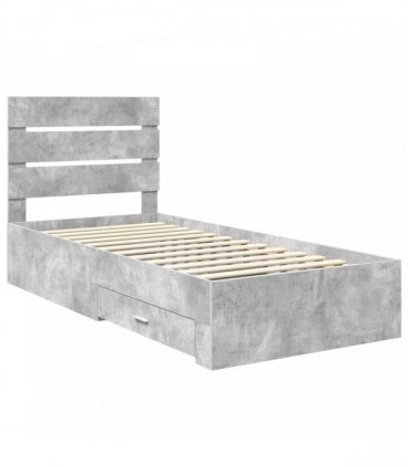 vidaXL Bed Frame with Drawer Concrete Grey 90 x 190 cm Engineered Wood