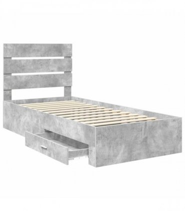 vidaXL Bed Frame with Drawer Concrete Grey 90 x 190 cm Engineered Wood