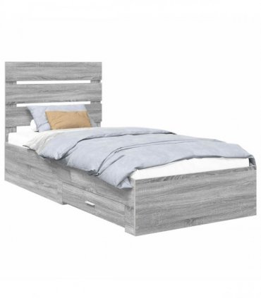 vidaXL Bed Frame Grey Sonoma and Silver 75 x 190 cm Engineered Wood