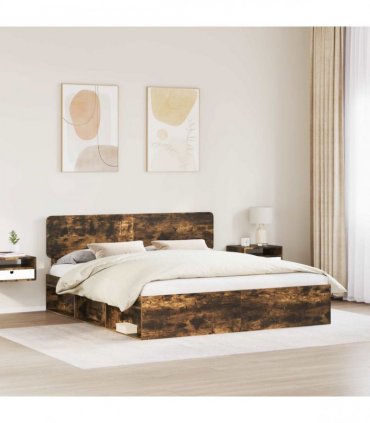 vidaXL Bed Frame Smoked Oak 200 x 200 cm Solid Pine Wood