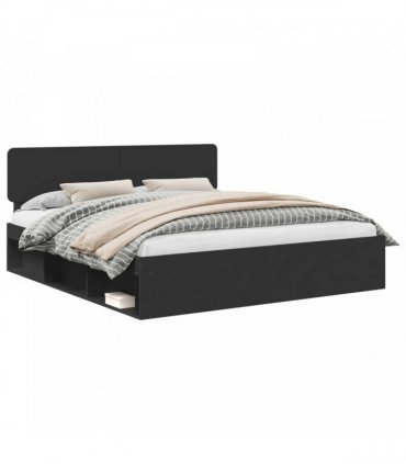 vidaXL Bed Frame with Headboard Black 180 x 200 cm Solid Pine Wood