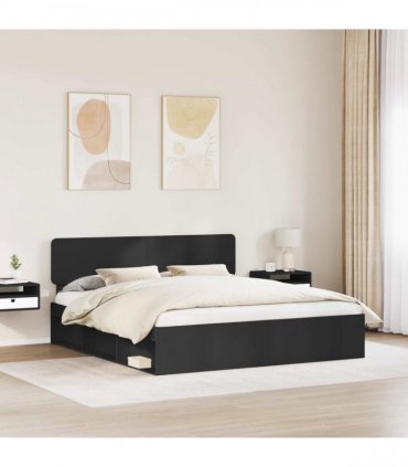 vidaXL Bed Frame with Headboard Black 180 x 200 cm Solid Pine Wood