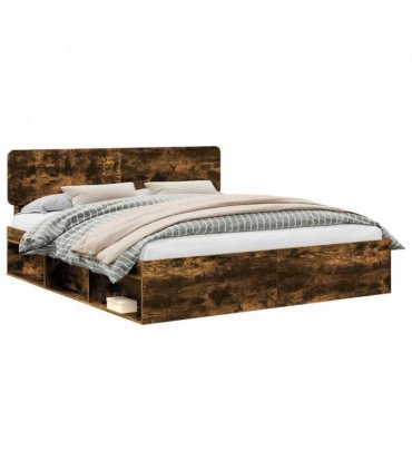vidaXL Bed Frame Smoked Oak 180 x 200 cm Solid Pine Wood