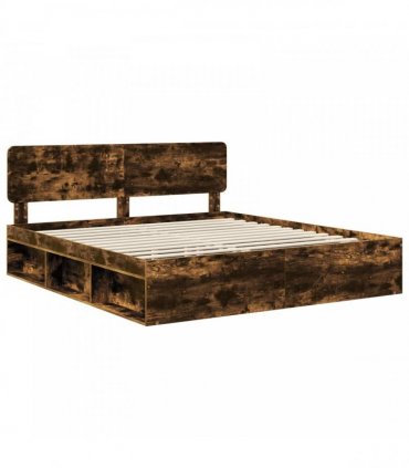 vidaXL Bed Frame Smoked Oak 180 x 200 cm Solid Pine Wood